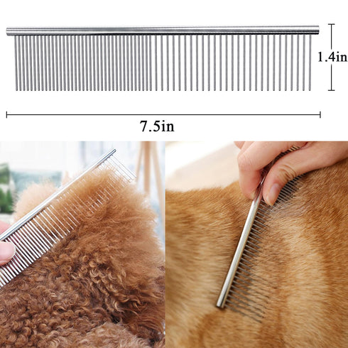 Dog Comb, Metal Dog Grooming Combs with Rounded Ends Stainless Steel Teeth for Grooming Matting Cats Dogs Comb Brush Tool for Long Haired Pets Gen...