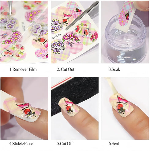 Flower Nail Art Stickers Decals Spring Summer Floral Nail Art Supplies Water Transfer Sunflower Bee Butterfly Design Yellow Flowers Nail Accessori...