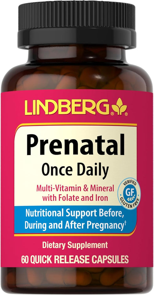 Lindberg Prenatal Vitamins for Women | 60 Capsules | Multivitamin & Mineral with Folate and Iron | Once Daily Supplement | Non-GMO, Gluten Free...