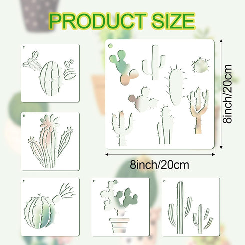 Zonon 12 Pcs Cactus Stencil for Crafts Reusable 8 Inch Summer Cacti Stencil Painting on Wood, Tropical Succulent DIY Art Template for Canvas Noteb...