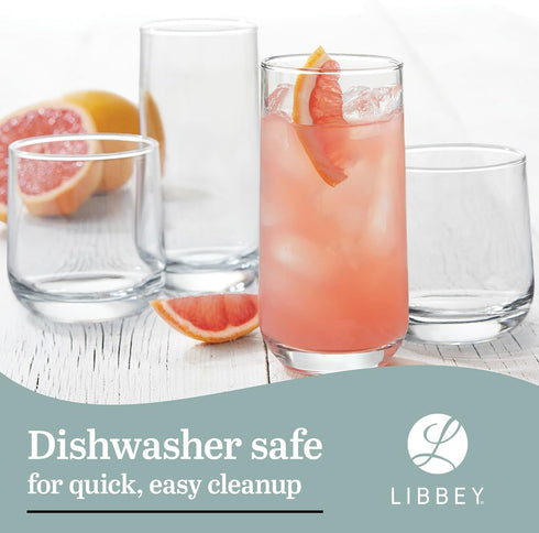 Libbey Ascent Tumbler and Rocks Drinking Glasses Set of 16, Glass Drinking Glasses with Curvature, Versatile Glassware Set for Parties and More...