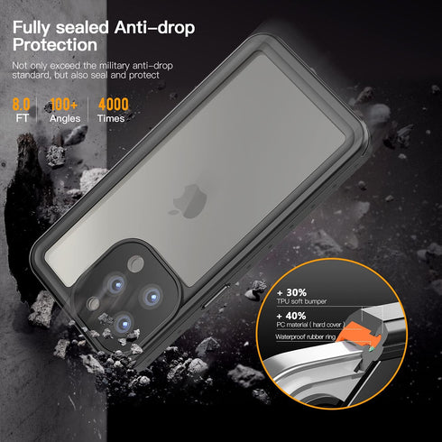 Inkolelo iPhone 13 Pro Waterproof Case, Full-Body Protector, Floating Strap IP68, 6.1 inch (2021) - Matte Black/Orange...