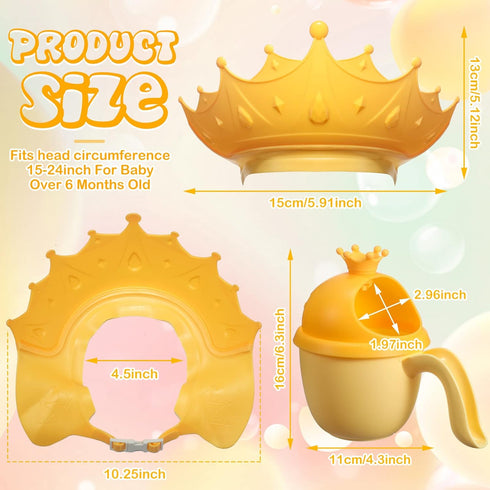 Baby Shower Cap Adjustable Silicone Crown Shampoo Bath Cap Visor Cap with Baby Shampoo Rinse Cup Cute Baby Bath Rinse Cup Protecting Eye Ear for I...