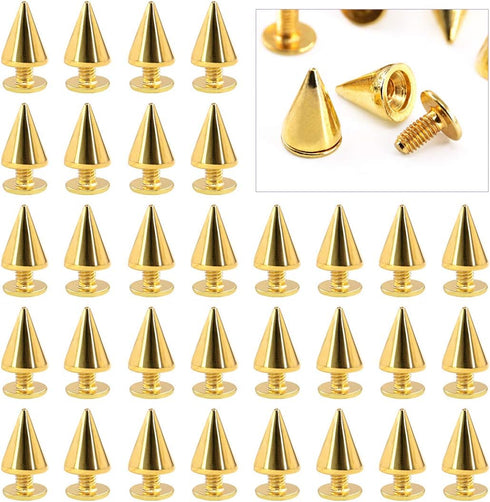 Swpeet 110 Pairs Gold 7mm x 9.5mm Bullet Cone Spike and Stud Metal Screw Back for DIY Leather Craft Cool Rivets Punk Stud Coincal Layer...