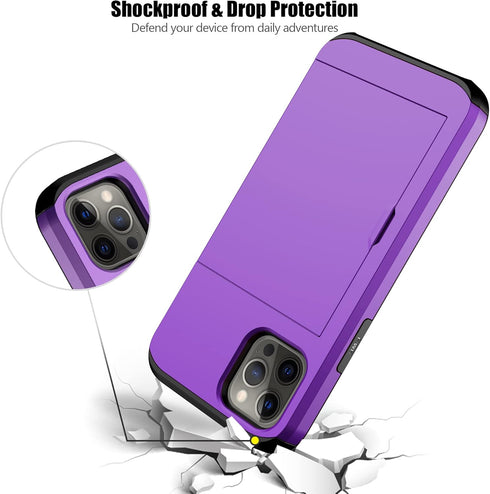 Nvollnoe for iPhone 12 Case,iPhone 12 Pro Case with Card Holder Heavy Duty Protective Dual Layer Shockproof Hidden Card Slot Slim Wallet Case for ...
