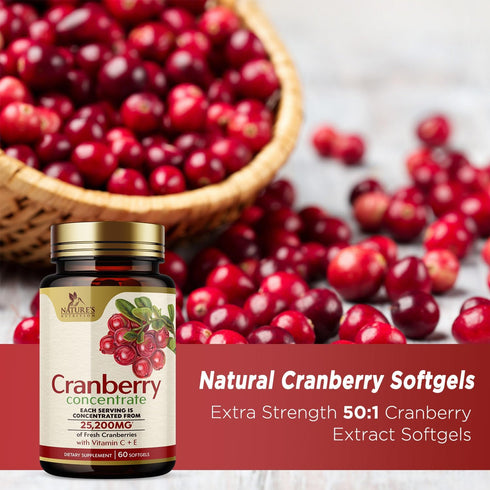Cranberry Concentrate Extract Supplement for Women & Men + Vitamin C & E - 25,200mg Formula for Urinary Tract Health Support, Non-GMO and Gluten F...