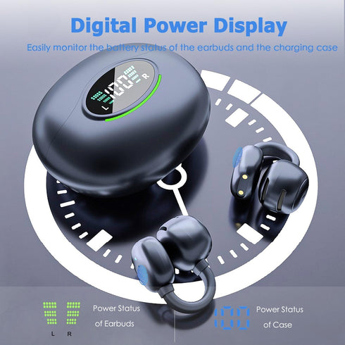 Open Ear Clip Earbuds Bluetooth 5.3 Wireless Sports Headphones with HD Dual Mic, 80 Hours Playtime Dual LED Display, IPX7 Waterproof for Sports/Wo...