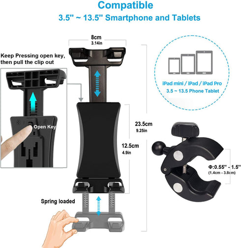 Microphone Music Stand Tablet Smartphone Holder Mount Heavy Duty 360 Degree Swivel Clamp Compatible with 3.5 to 13.5in Phone Tablets, iPad Pro 12....