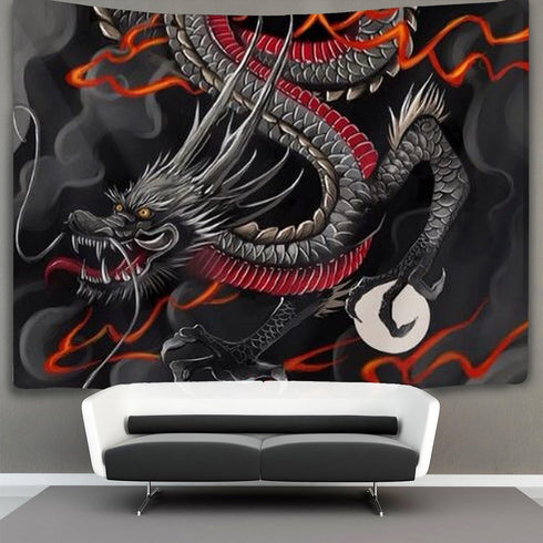 black red Chinese Dragon Japanese dragon art Wall Tapestry Hippie Art Tapestry Wall Hanging Home Decor Extra large tablecloths 40x60 inches For Be...
