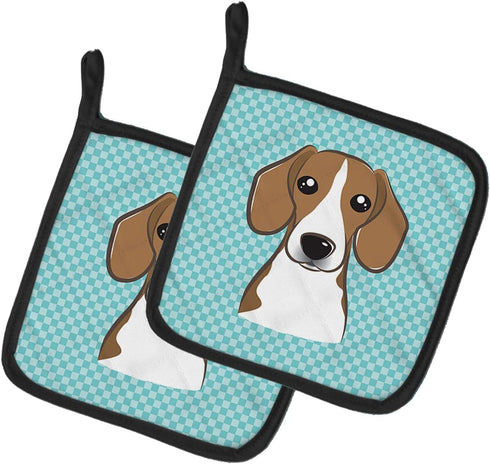 Caroline's Treasures BB1177PTHD Checkerboard Blue Beagle Pair of Pot Holders Kitchen Heat Resistant Pot Holders Sets Oven Hot Pads for Cooking Bak...