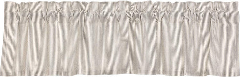VHC Brands Hatteras Seersucker Ticking Striped Cotton Americana Kitchen Curtains Rod Pocket Hanging Loops 16x72 Valance, Denim Blue...