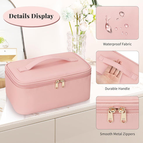 OCHEAL Makeup Bag, Travel Makeup Bag With Multi-Compartments,Large Capacity Pink Cosmetic Bags Organizer For Women Girls,Waterproof Portable Toile...