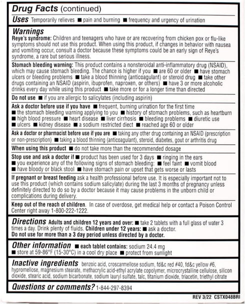 Cystex Plus Urinary Pain Relief Tablets 40 ea...