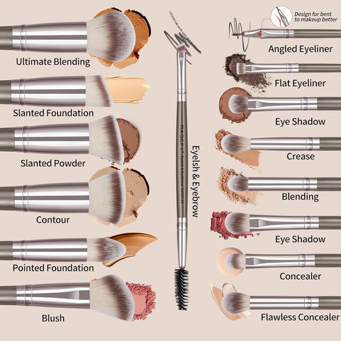 MAGEFY Makeup Brushes, 15 Pcs Premium Synthetic Make Up Brushes with Case Foundation Powder Concealers Eye shadows Makeup Brush Set?Champagne)...