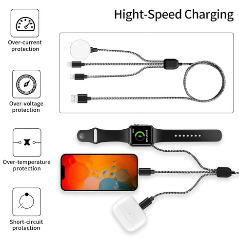 3 in 1 Charger Cable for Apple Watch/iPhone/Airpods, Wireless Watch Charger Compatible with iWatch Series 9,8,7,6,5,4,3,2,1,SE1,SE2 and iPhone 14,...