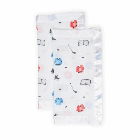 Lulujo Baby Security Blanket Soft Breathable Cotton Muslin Baby Blanket, 16" x 16" Hockey...