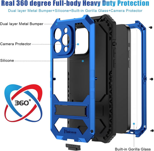 JGY iPhone 14 Pro Max IP68 Waterproof Case iPhone 14 Pro Max Military Metal Stand Case with Screen Protector Slim Full Cover Rugged Durable Shockp...