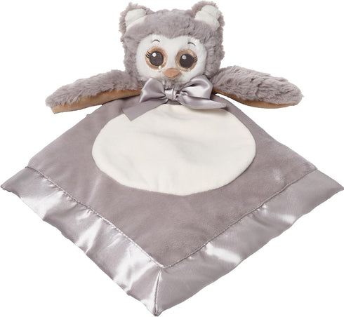 Bearington Collection Owl Plush Stuffed Animal Security Blanket Lovey - 15 in Gray Satin Trim Owl Lovey Blanket - Soft Baby Blankie & Toy for Newb...