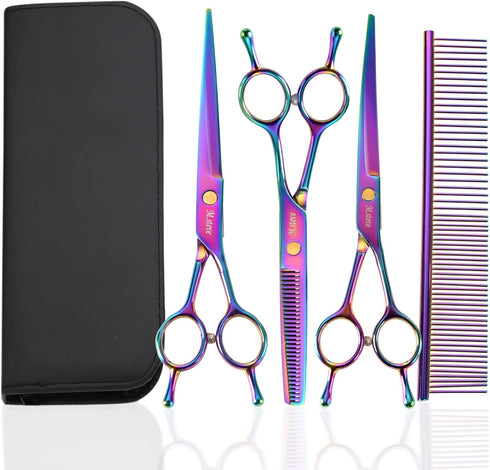 Dog Scissors for Grooming with Safety Blunt Tip, Dog Grooming Scissors Set for Pets, Professional 7 in 1 Grooming Scissors for Dogs and Cats - 6CR...