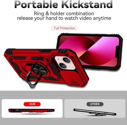 Hitaoyou Compatible with iPhone 13 Case, Phone Case iPhone 13,iPhone 13 Case with Camera Cover & Kickstand Military Grade Shockproof Heavy Duty Pr...