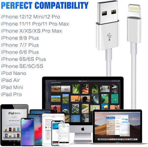 iPhone Charger 3Pack Apple MFi Certified, Lightning Cable 6FT Compatible with iPhone 12 Mini Pro Max SE 11 Xs Max XR X 8 7 6 Plus 5S iPad Pro Airp...