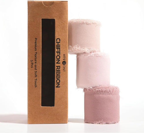 HTVRONT Chiffon Silk Ribbon 1.5" x 7Yd Soft Handmade Fringe Frayed Edged Baby Shower Bridal Bouquets Wedding Invitation Decor (Cream & Pink)...