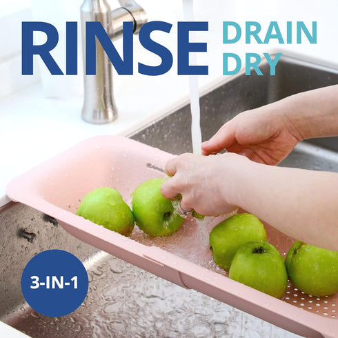 BLUE GINKGO Over the Sink Colander Strainer Basket - Wash Vegetables and Fruits, Drain Cooked Pasta and Dry Dishes - Extendable - New Home Kitchen...