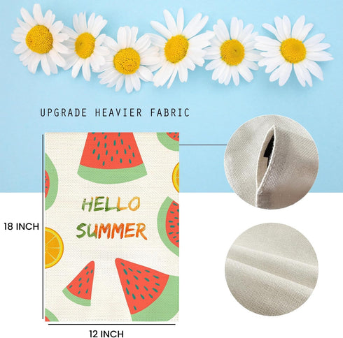 Hello Summer Watermelon Garden Flags 12x18 Double Sided Outside Vertical Burlap Fruit Cool Summer Flag Yard Decorations Outdoor...