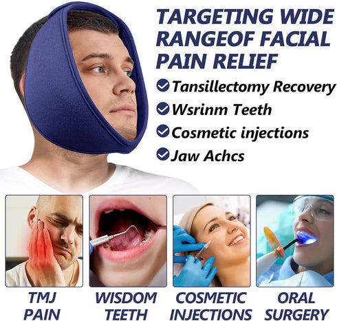 Wisdom Teeth Ice Pack Head Wrap, Face Ice Pack for Jaw Oral Surgery Pain Relief for TMJ, Teeth Removed, 4 Cold Therapy Gel Packs Reusable, Blue...