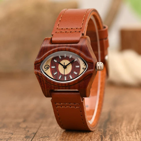 AIMES Womens Wooden Watch with Leather Strap Quartz Analog Red Bamboo Wooden Watches for Women Unique Lightweight Handmade Wood Wrist Watch...