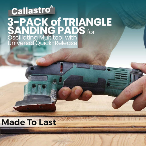 Triangle Sanding Pads for Oscillating Multitool with Universal Quick-Release - 3 Pack of 3-1/8 Inch Sander Pads for Hook & Loop Sandpaper- Caliast...