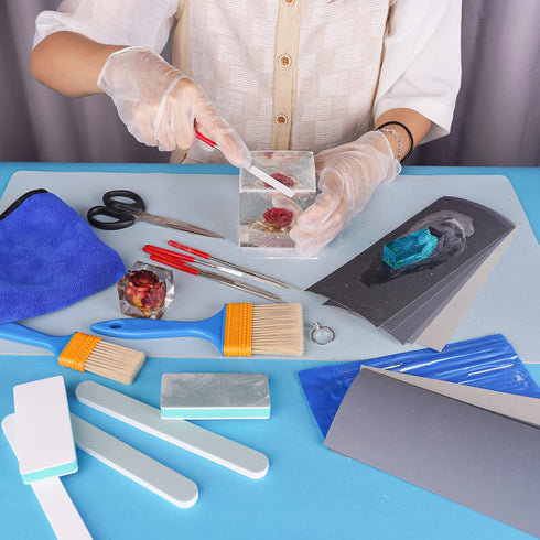 LET'S RESIN Resin Polishing Strips Kit,33Pcs Resin Supplies with Sandpaper,Resin File Kit &Blocks,Scissors,Wooden Brush,Cloth,Resin Tools for Epox...