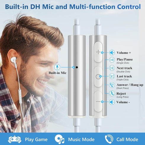 Aolcev 3.5mm Wired Headphones, Android Earphones with S/M/L Ear Tips, 3.5 Jack Earbuds with Mic for Samsung Galaxy A13 A21 A52 A51 A71 A42 S10+ S9...