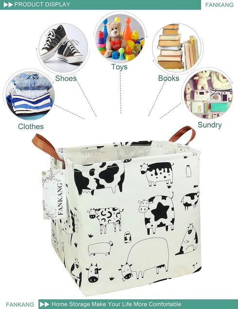 FANKANG Square Nursery Hamper Storage Bins Canvas Laundry Basket Foldable with Waterproof PE Coating Storage Baskets Gift Baskets for Children, Of...