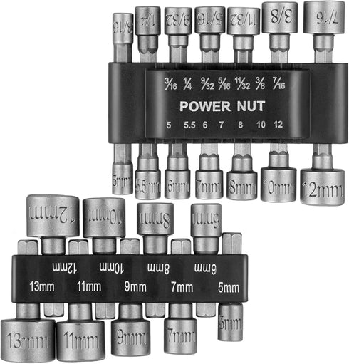 23 Pcs Power Nuts Driver Drill Bit Tools Set 1/4'' Driver Hex Shank Keys Metric Socket Wrench Screw Impact Driver Bit Set for Power Tools, Electri...