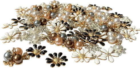 80 Pieces Flower Rhinestone Buttons Faux Pearl Buttons Flat Back for Jewelry Making Wedding Party Home Decoration DIY Craft Hair Accessory...