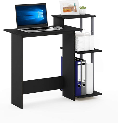 Furinno Efficient Home Laptop Notebook Computer Desk with Square Shelves, Black/Grey...
