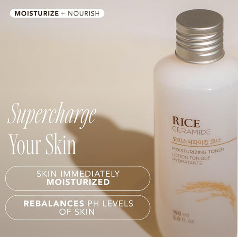 The Face Shop Rice Ceramide Moisturizing Toner - Rice Extract Rice Toner for Face - Strengthens Skin Barrier - Hydrating Targets Dryness - Lightwe...