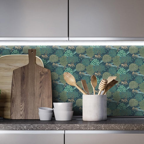 Green Forests Peel and Stick Wallpaper Deer Floral Contact Paper Removable Waterproof Wallpaper Self-Adhesive Wallpaper Decorative Wallpaper for B...