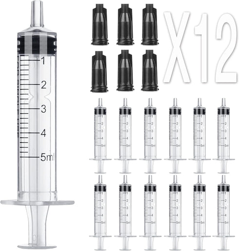 12 Pack - 5ml Plastic Syringes Separate Sterile Packaging Small Syringe Without Needle for Plant Hydroponic Liquid Measurement Pets Feeding Tools ...