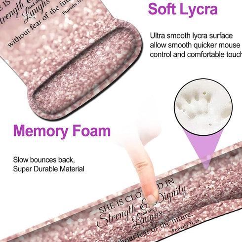 Keyboard Wrist Rest Pad and Ergonomic Mouse Pad Wrist Support Set Proverbs 31:25 Bible Verse Pink Design for Gaming, Office, Comfortable and Pain ...