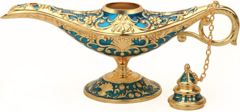 LAUYOO Classic Aladdin Magic Genie Lamp Legend Wishing Light Costume Lamp Metal Carved Arabian Props for Home Tabletop Decoration Party Birthday H...