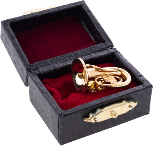 Broadway Gift Co. Miniature Goldtone Tuba 2 Inch Brass Fashion Lapel Brooch Pin with Red Velvet Lined Instrument Case...