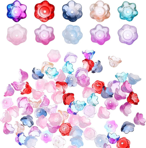 VILLCASE 100pcs Glass Flower Beads, Colorful Glaze Trumpet Flower Crystal Loose Beads, Translucent Bell Flower Spacer Beads with Hole for Jewelry ...