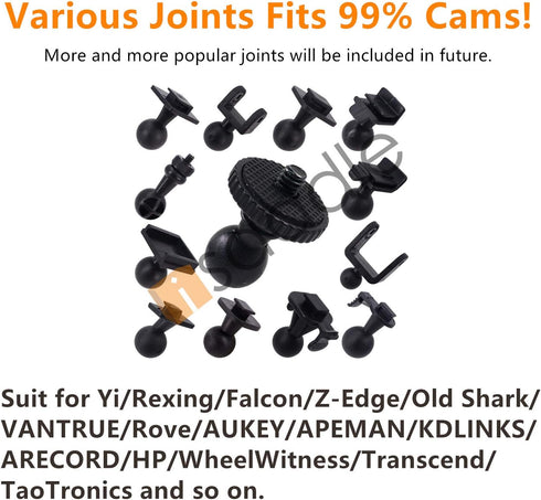 Dash Cam Suction Mount - Windshield & DashBoard Suction Cup Mount Holder/w Various Joints for Yi/Rexing/Falcon/Old Shark/VANTRUE/KDLINKS/WheelWitn...