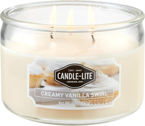 Candle-lite Scented Candles, Creamy Vanilla Swirl Fragrance, One 10 oz. Three Wick Aromatherapy Candle with 20-40 Hours of Burn Time, Off-White Co...