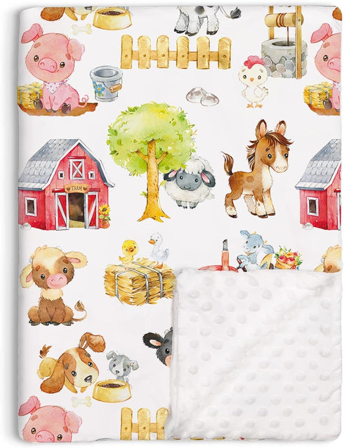 Farm Animals Barn Baby Blanket for Boys Girls, Farm Themed Toddler Soft Minky Blanket with Double Layer Dotted Backing, Newborn Nursery Receiving ...