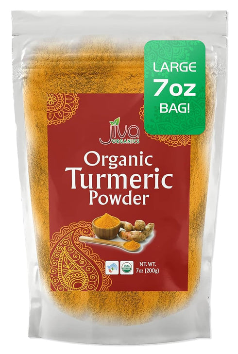 Jiva Organic Turmeric Powder 7 oz - Packaged in Resealable Bag, 100% Raw with Tumeric Powdered Organic, Turmeric Curcumin Powder, Origins from Ind...