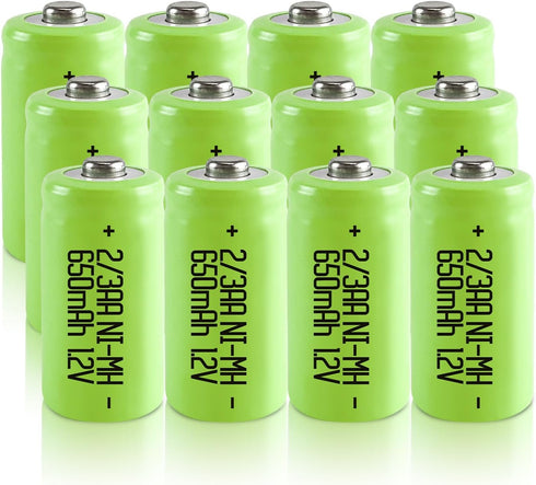 JINTION Rechargeable 2/3 AA Batteries NIMH Battery 1.2V 2/3 AA 650mah 12Pcs Button-Top Battery, 0.59 * 1.18 inch(They are not AA Size Batteries)...
