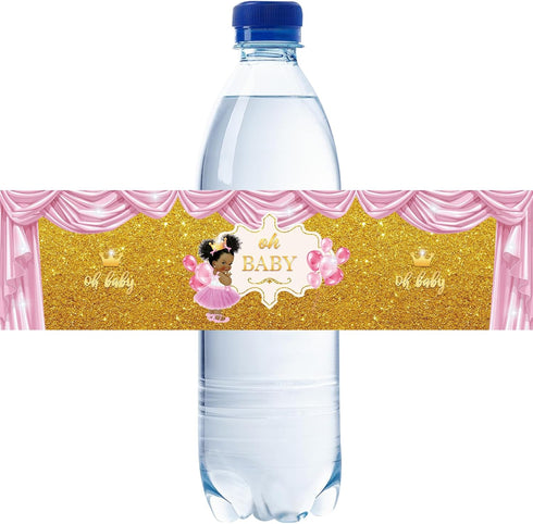 32pcs Gold Oh Baby Water Bottle Labels, Pink Glitter Gender Reveal/1st Birthday Bottle Stickers, Princess Sign Bottle Wrappers, Welcome Baby/Sweet...